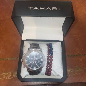 Men's Tahari Casual Dress Wristwatch Leather Band Analog Quartz Watch